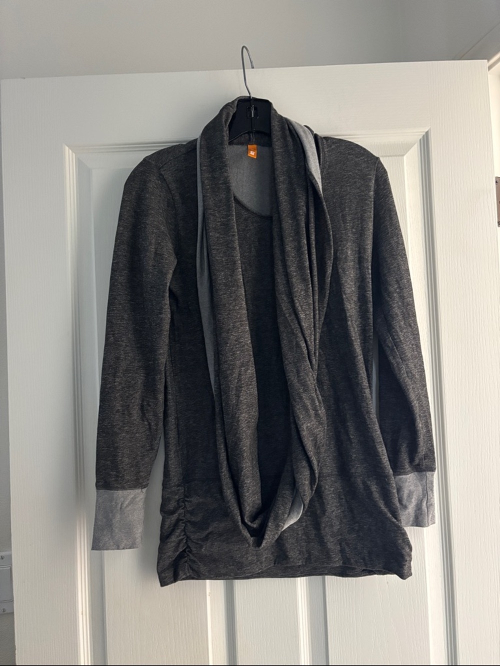 Lucy Dark Gray Open Front Draped Top with Contrast Cuffs Sz XS